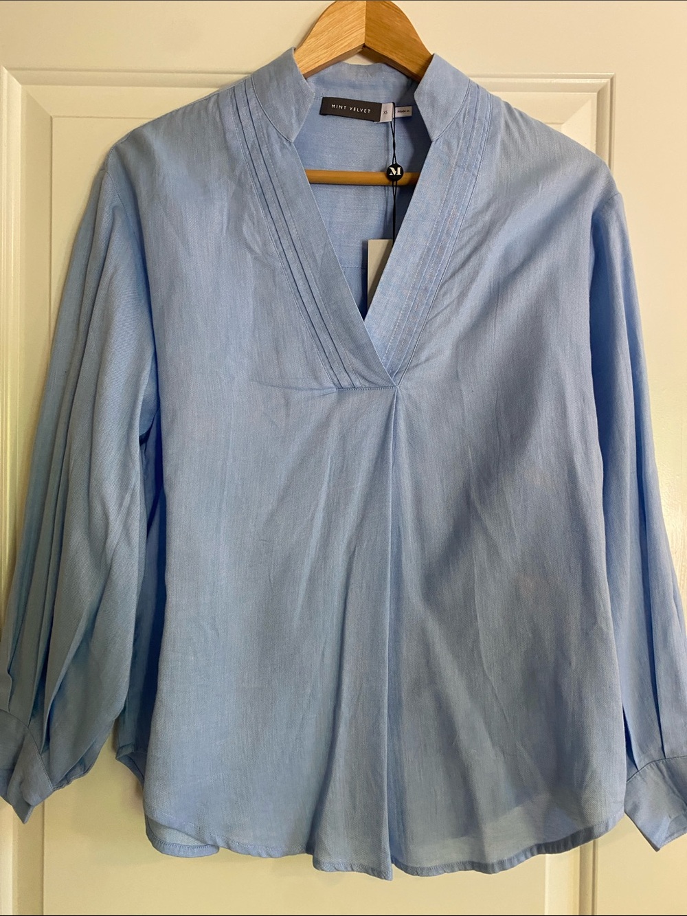 Mint Velvet Light Blue V-Neck Pleated Blouse